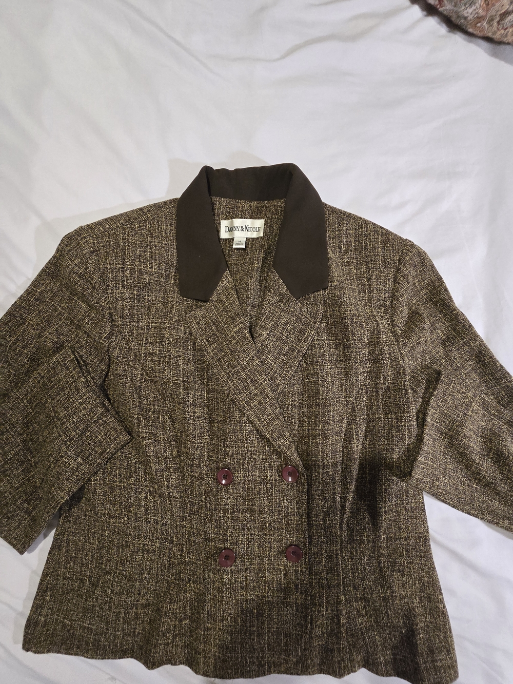 Danny & Nicole Brown Tweed Double-Breasted Blazer  Size 14
